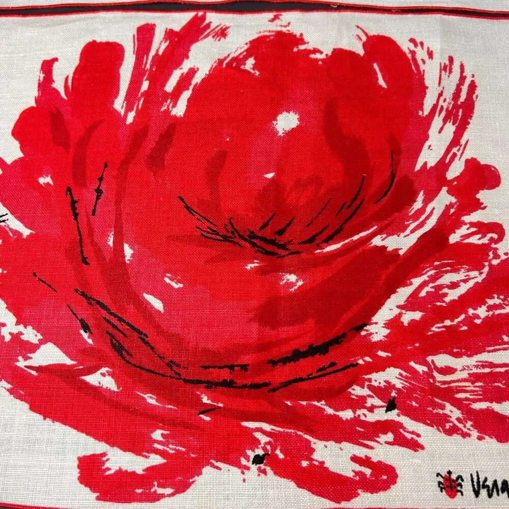 Vintage Vera Neumann Large Red Flower Linen Placemat Set of 4